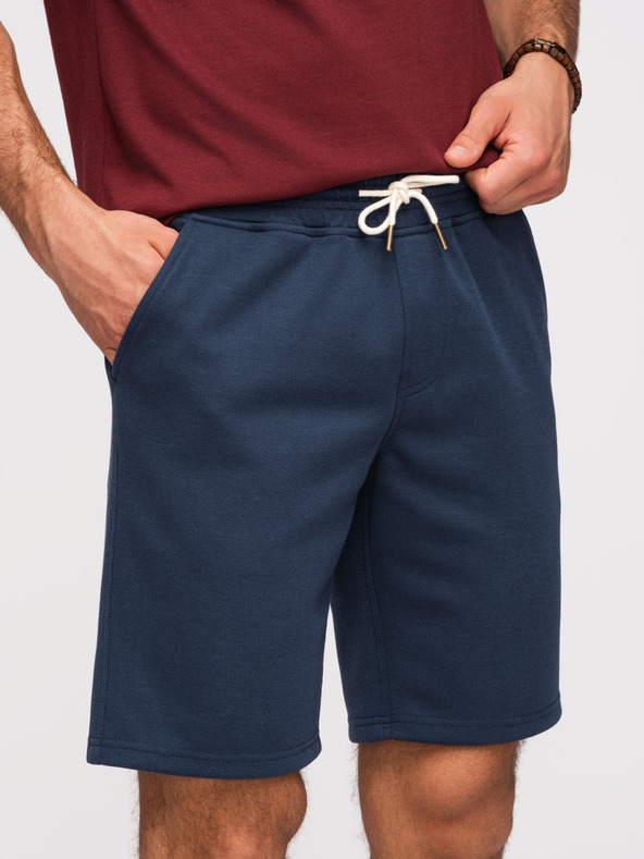 Ombre Clothing Moške strukturirane kratke hlače REGULAR FIT - temno modre V3 OM-SRSK-0124 Ombre Clothing