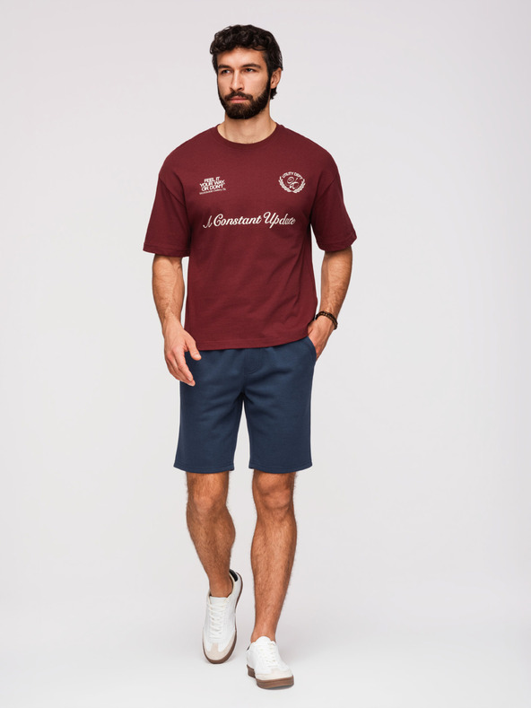 Ombre Clothing Moške strukturirane kratke hlače REGULAR FIT - temno modre V3 OM-SRSK-0124 Ombre Clothing