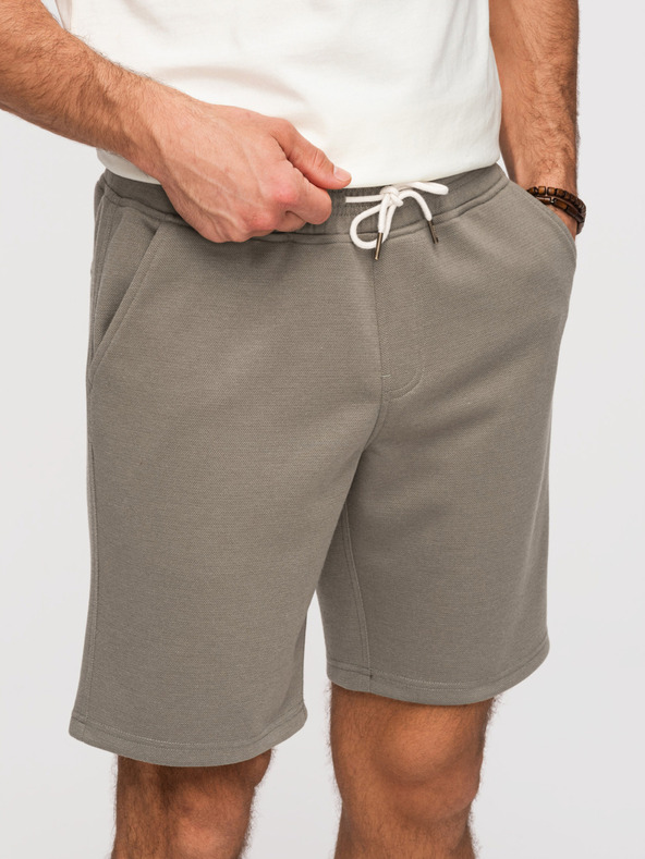 Ombre Clothing Moške strukturirane kratke hlače REGULAR FIT - khaki V4 OM-SRSK-0124 Ombre Clothing