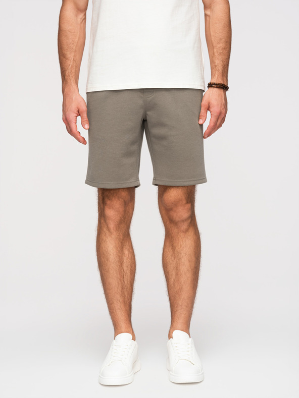Ombre Clothing Moške strukturirane kratke hlače REGULAR FIT - khaki V4 OM-SRSK-0124 Ombre Clothing