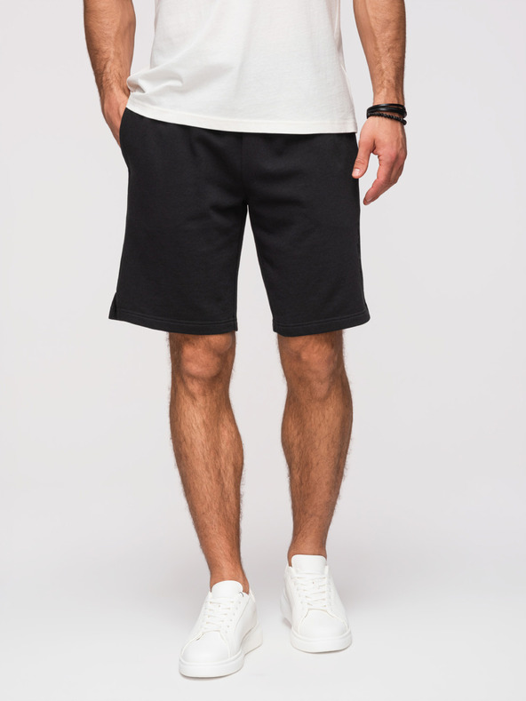 Ombre Clothing Moške kratke hlače REGULAR FIT iz francoske frotir pletenine - črne V4 OM-SRSK-0196 Ombre Clothing