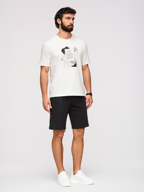 Ombre Clothing Moške kratke hlače REGULAR FIT iz francoske frotir pletenine - črne V4 OM-SRSK-0196 Ombre Clothing