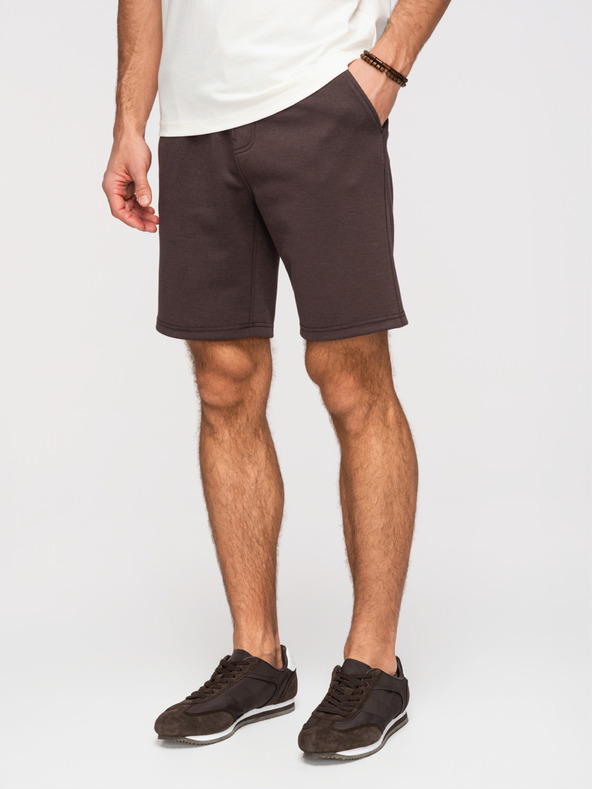 Ombre Clothing Moške strukturirane kratke hlače REGULAR FIT - rjave V5 OM-SRSK-0124 Ombre Clothing