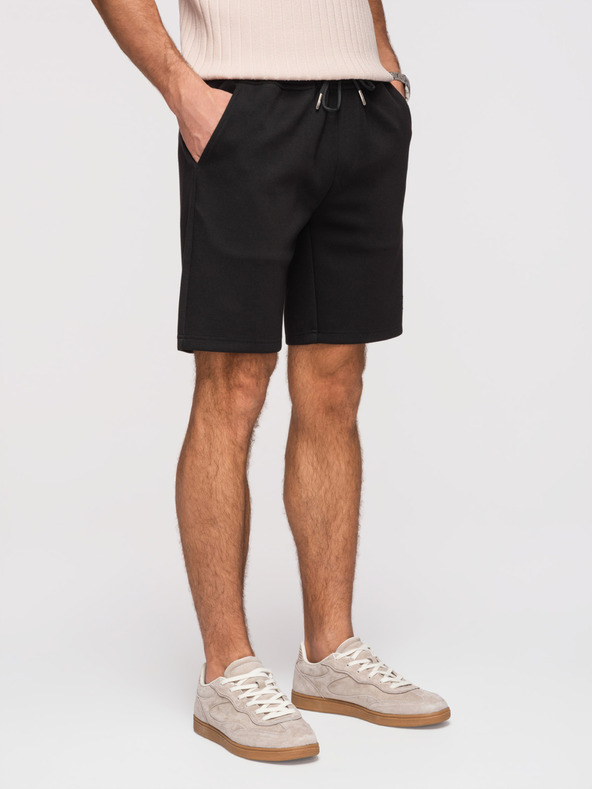 Ombre Clothing Moške kratke hlače REGULAR FIT iz gladke pletenine - črne V1 OM-SRBC-0153 Ombre Clothing