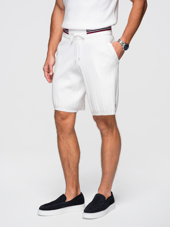 Ombre Clothing Moške vizozne strukturirane kratke hlače REGULAR - bele V1 OM-SRCS-0203 Ombre Clothing