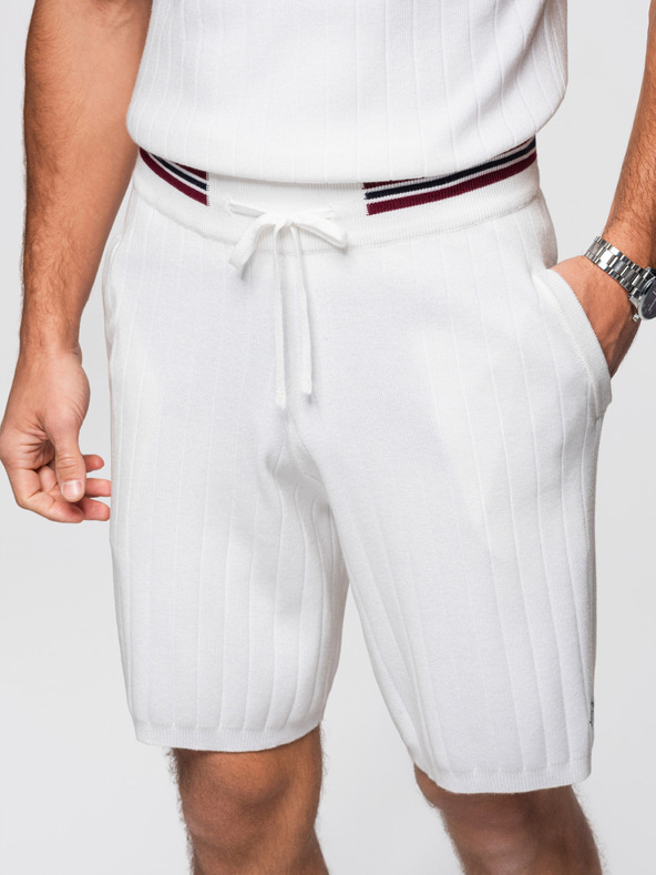 Ombre Clothing Moške vizozne strukturirane kratke hlače REGULAR - bele V1 OM-SRCS-0203 Ombre Clothing