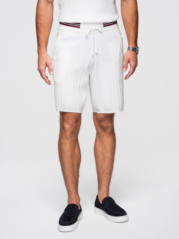 Ombre Clothing Moške vizozne strukturirane kratke hlače REGULAR - bele V1 OM-SRCS-0203 Ombre Clothing