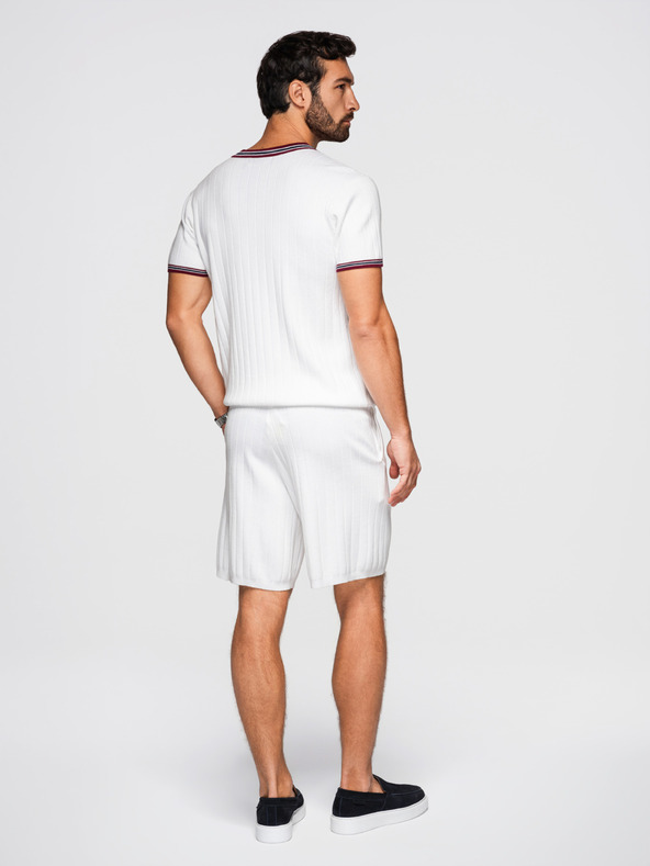 Ombre Clothing Moške vizozne strukturirane kratke hlače REGULAR - bele V1 OM-SRCS-0203 Ombre Clothing