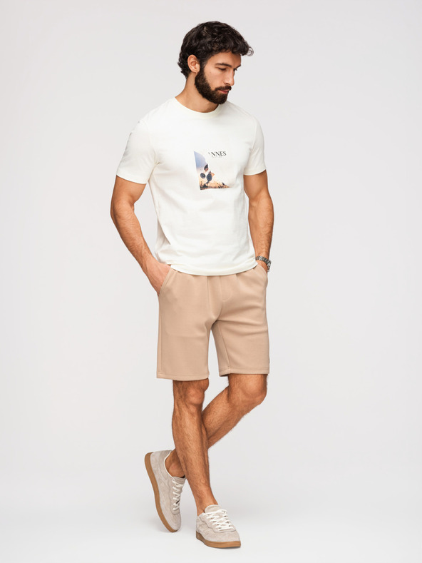 Ombre Clothing Moške kratke hlače REGULAR FIT iz gladke pletenine - bež V3 OM-SRBC-0153 Ombre Clothing