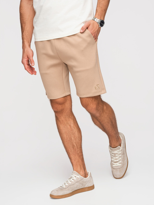 Ombre Clothing Moške kratke hlače REGULAR FIT iz gladke pletenine - bež V3 OM-SRBC-0153 Ombre Clothing