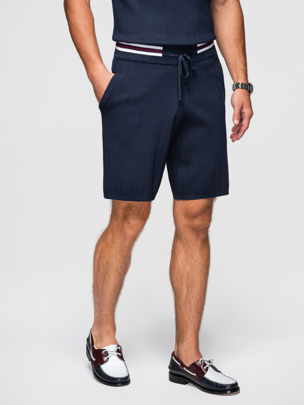 Ombre Clothing Moške strukturirane vizozne kratke hlače REGULAR - temno modre V2 OM-SRCS-0203 Ombre Clothing