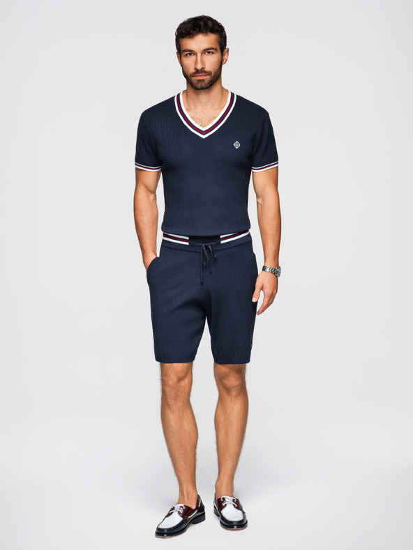 Ombre Clothing Moške strukturirane vizozne kratke hlače REGULAR - temno modre V2 OM-SRCS-0203 Ombre Clothing