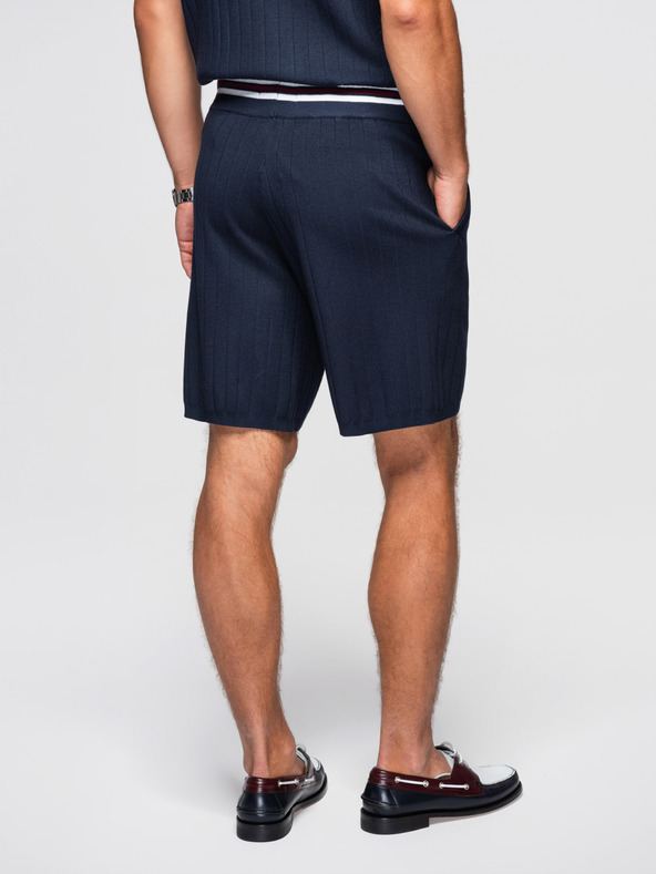 Ombre Clothing Moške strukturirane vizozne kratke hlače REGULAR - temno modre V2 OM-SRCS-0203 Ombre Clothing