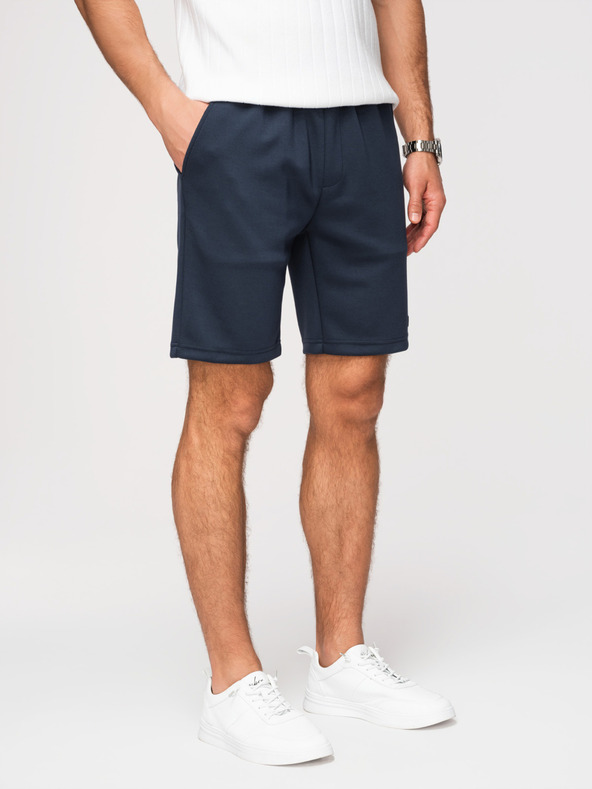 Ombre Clothing Moške kratke hlače iz gladke pletenine REGULAR FIT - temno modre V4 OM-SRBC-0153 Ombre Clothing