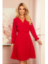 numoco ISABELLE Plisirana obleka z izrezom in dolgimi rokavi - Rdeča