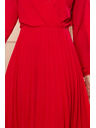 numoco ISABELLE Plisirana obleka z izrezom in dolgimi rokavi - Rdeča