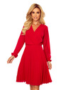 numoco ISABELLE Plisirana obleka z izrezom in dolgimi rokavi - Rdeča