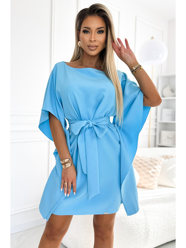 numoco SOFIA Metuljaste obleke z zadrgo v pasu - modra barva