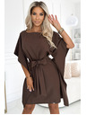 numoco SOFIA Metuljaste obleke z vezavo v pasu - čokoladna barva