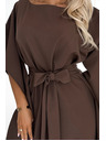 numoco SOFIA Metuljaste obleke z vezavo v pasu - čokoladna barva