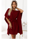 numoco SOFIA Metuljaste obleke z vezavo v pasu - vinsko rdeča barva