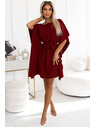 numoco SOFIA Metuljaste obleke z vezavo v pasu - vinsko rdeča barva