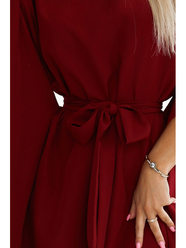 numoco SOFIA Metuljaste obleke z vezavo v pasu - vinsko rdeča barva