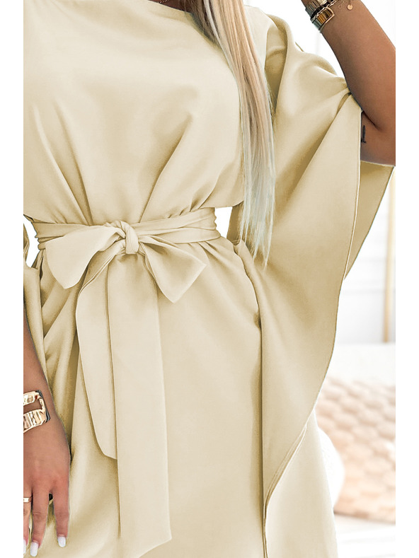 numoco SOFIA Metuljaste obleke z vezavo v pasu - bež