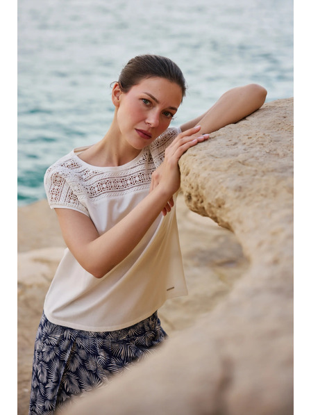 Moodo Bluza iz bombaža s čipko bela Moodo