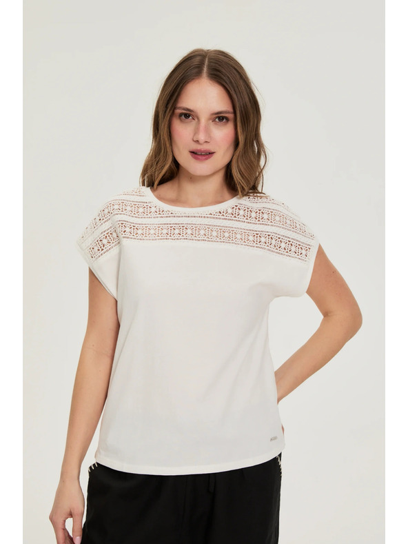Moodo Bluza iz bombaža s čipko bela Moodo