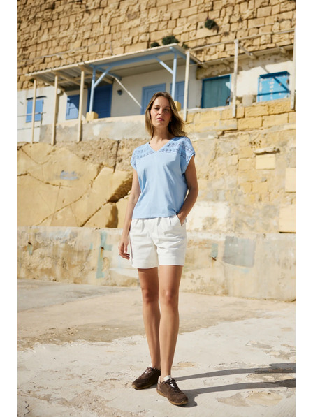 Moodo Bluza iz bombaža s čipko svetlo modra Moodo