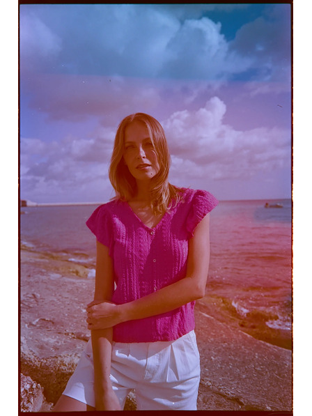 Moodo Bluza z izrezom v obliki V fuksijev Moodo