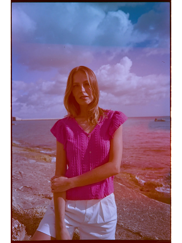 Moodo Bluza z izrezom v obliki V fuksijev Moodo