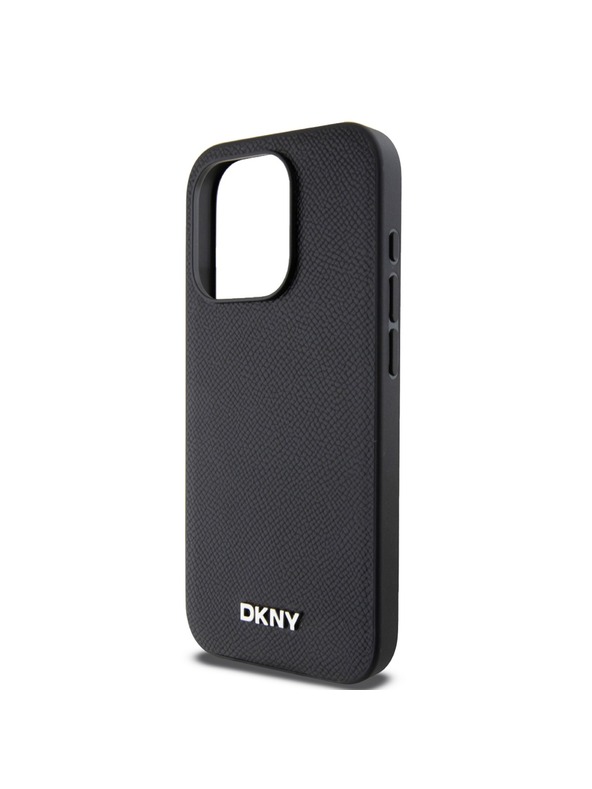 DKNY PU usnje Silver Metal Logo Magsafe Back Cover za iPhone 15 Pro Black DKNY