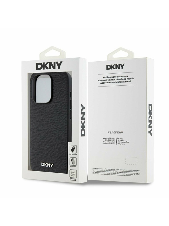 DKNY PU usnje Silver Metal Logo Magsafe Back Cover za iPhone 15 Pro Black DKNY
