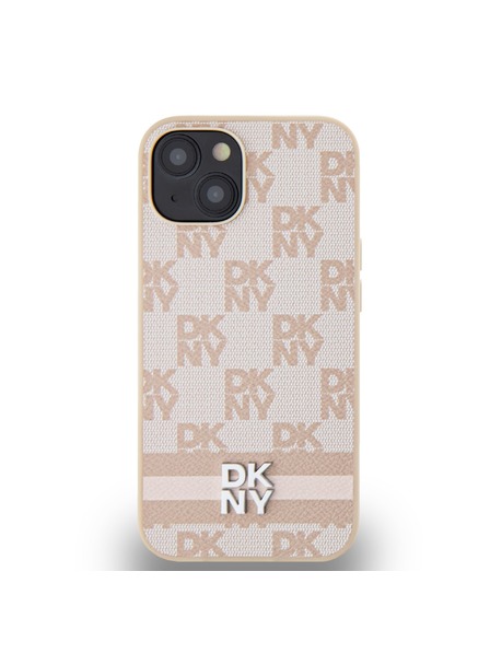 DKNY PU usnje s kvačkanim vzorcem in črtami hrbtni ovitek za iPhone 13 roza DKNY