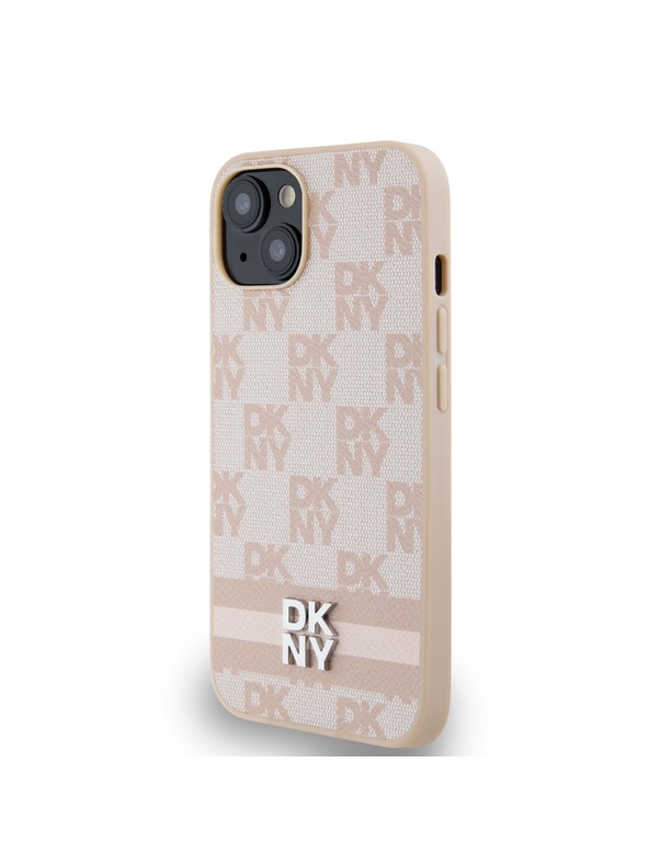 DKNY PU usnje s kvačkanim vzorcem in črtami hrbtni ovitek za iPhone 13 roza DKNY