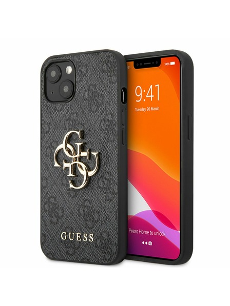 Guess PU 4G Metal Logo Zadní Kryt pro iPhone 13 Grey Ovitek za telefon