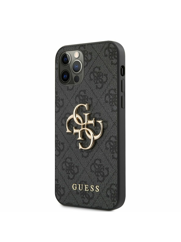 Guess Guess PU 4G Metal Logo hrbtni ovitek za iPhone 12 Pro Max Grey