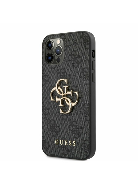 Guess Guess PU 4G Metal Logo hrbtni ovitek za iPhone 12 Pro Max Grey