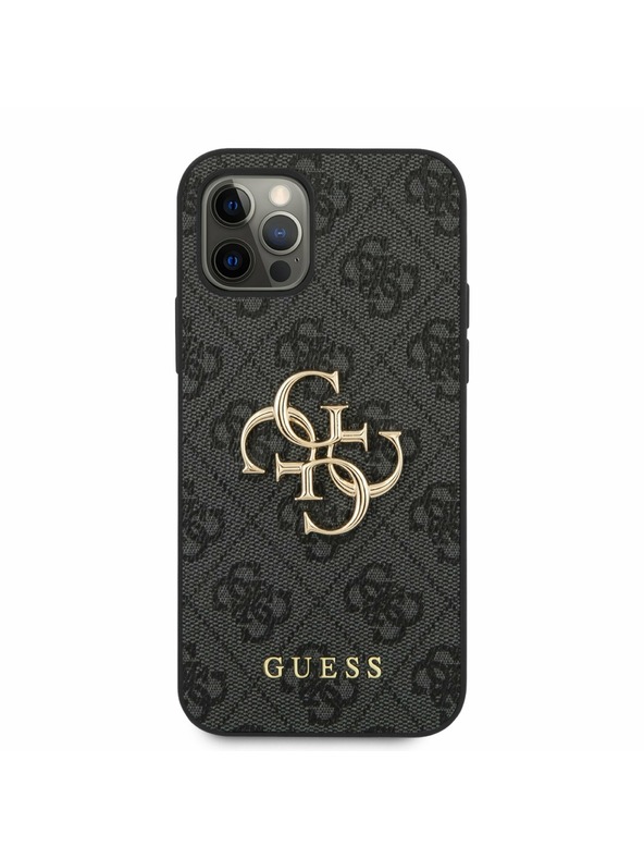 Guess Guess PU 4G Metal Logo hrbtni ovitek za iPhone 12 Pro Max Grey