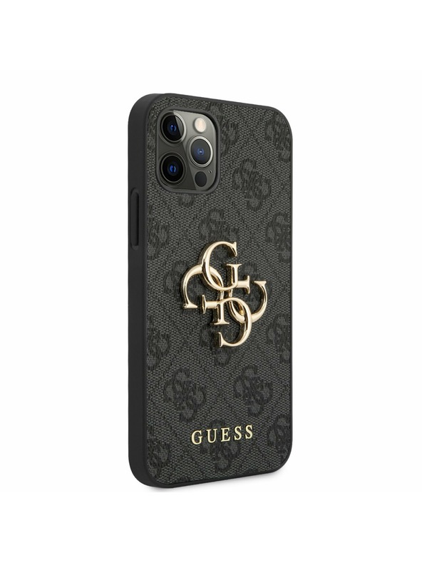 Guess Guess PU 4G Metal Logo hrbtni ovitek za iPhone 12 Pro Max Grey
