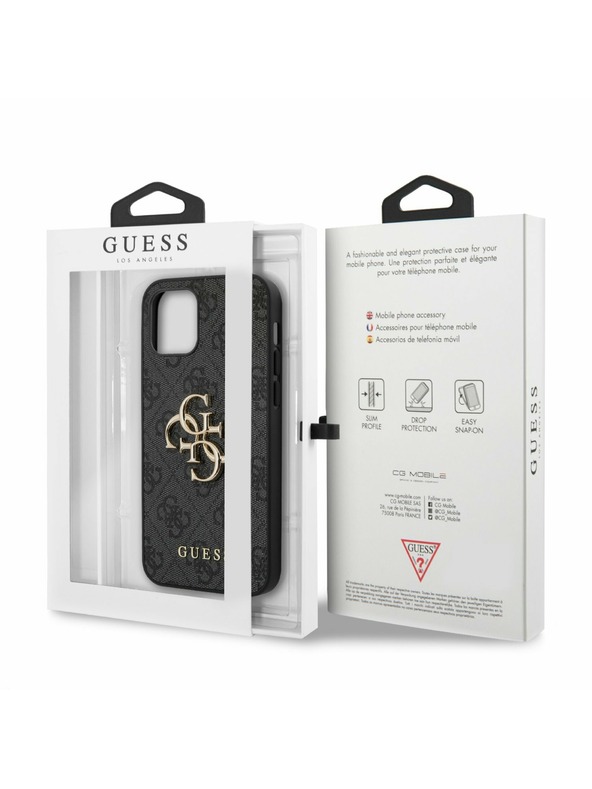Guess Guess PU 4G Metal Logo hrbtni ovitek za iPhone 12 Pro Max Grey