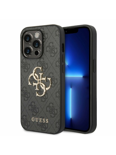 Guess Guess PU 4G kovinski logotip hrbtni ovitek za iPhone 14 Pro siv