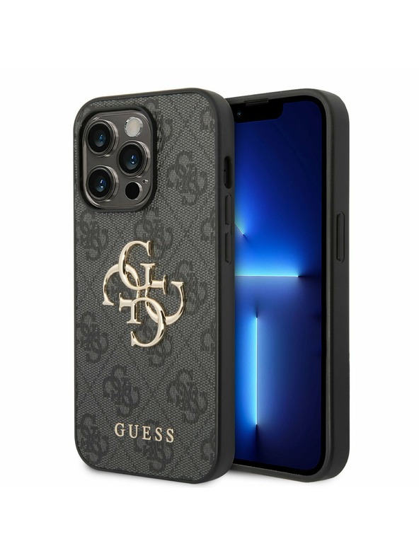 Guess Guess PU 4G kovinski logotip hrbtni ovitek za iPhone 14 Pro siv
