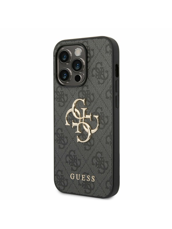 Guess Guess PU 4G kovinski logotip hrbtni ovitek za iPhone 14 Pro siv