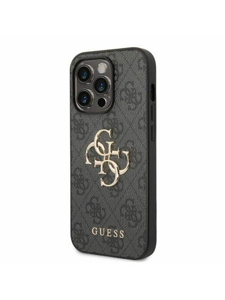 Guess Guess PU 4G kovinski logotip hrbtni ovitek za iPhone 14 Pro siv