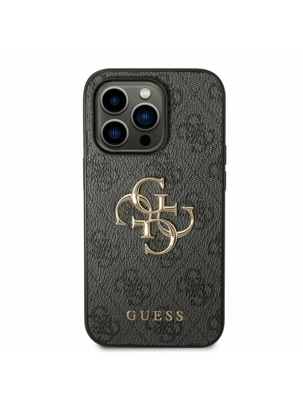 Guess Guess PU 4G kovinski logotip hrbtni ovitek za iPhone 14 Pro siv