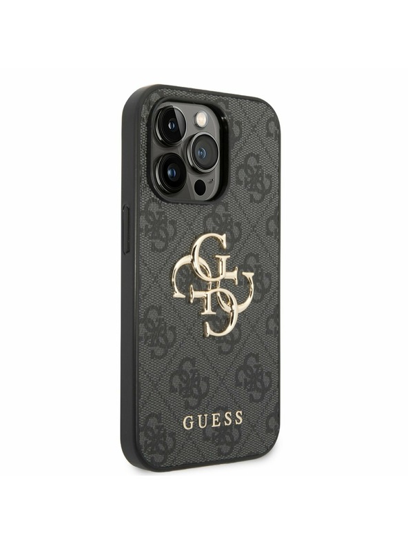 Guess Guess PU 4G kovinski logotip hrbtni ovitek za iPhone 14 Pro siv