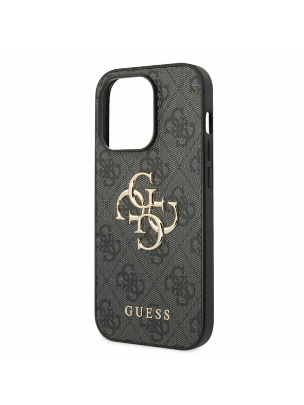 Guess Guess PU 4G kovinski logotip hrbtni ovitek za iPhone 14 Pro siv